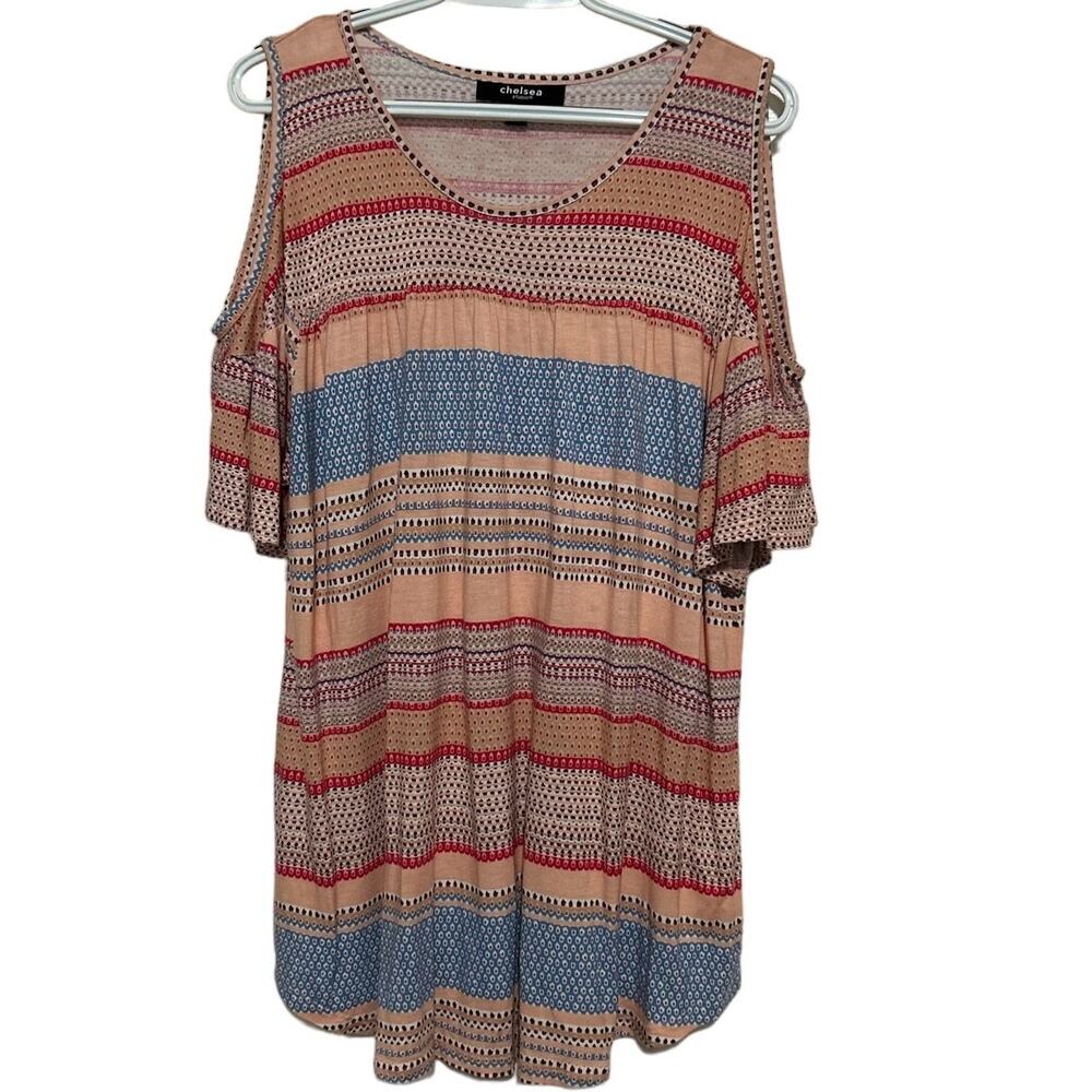 Chelsea Studio Women's Peach Red Blue Cold Shoulder Short Sleeve‎ Top Size 22/24